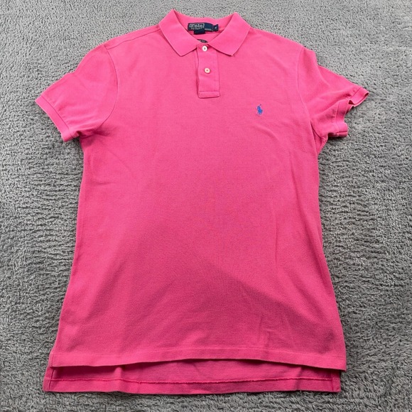 VTG Polo Ralph Lauren Polo Shirt Mens Medium Pink Custom Fit Short Sleeve Pony - Picture 2 of 9